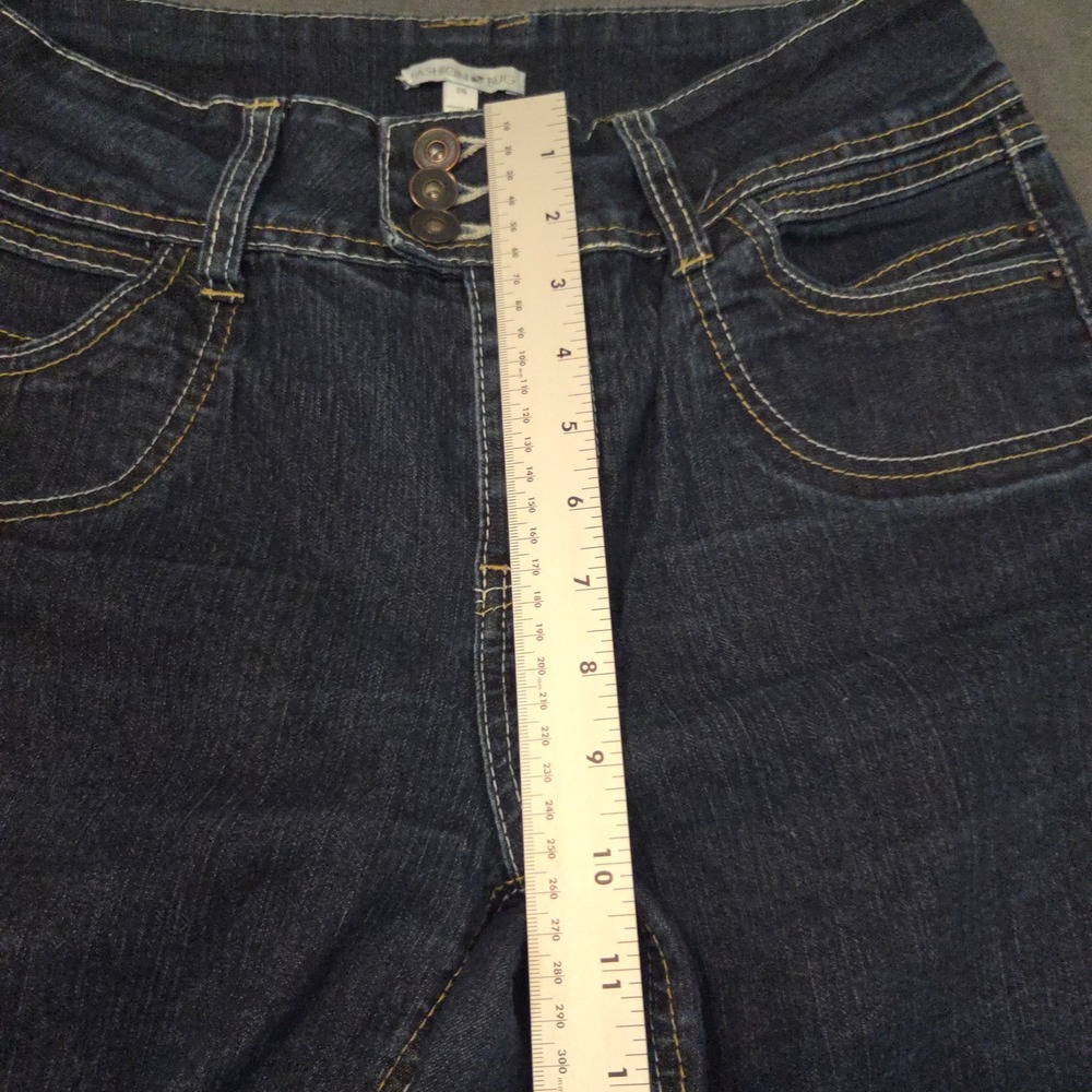 Fashion Bug Straight Leg Jeans Womens 14 Dark High Rise 3 Button Stretch - Picture 4 of 9